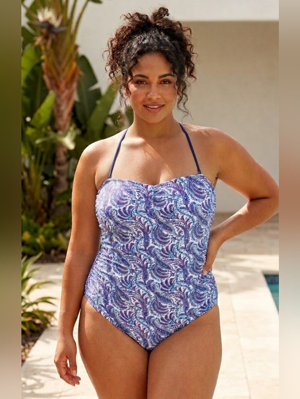 124. NWT - J. Crew Plus Size Ruched Bandeau Purple Paisley One-Piece Swimsuit